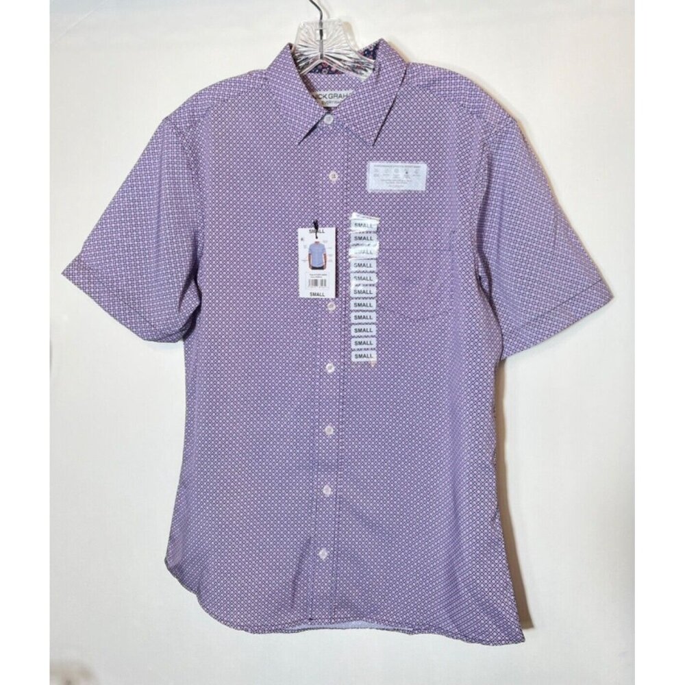 Nick Graham purple print Shirt mens‎ Size small NWT Short Sleeve Button Down